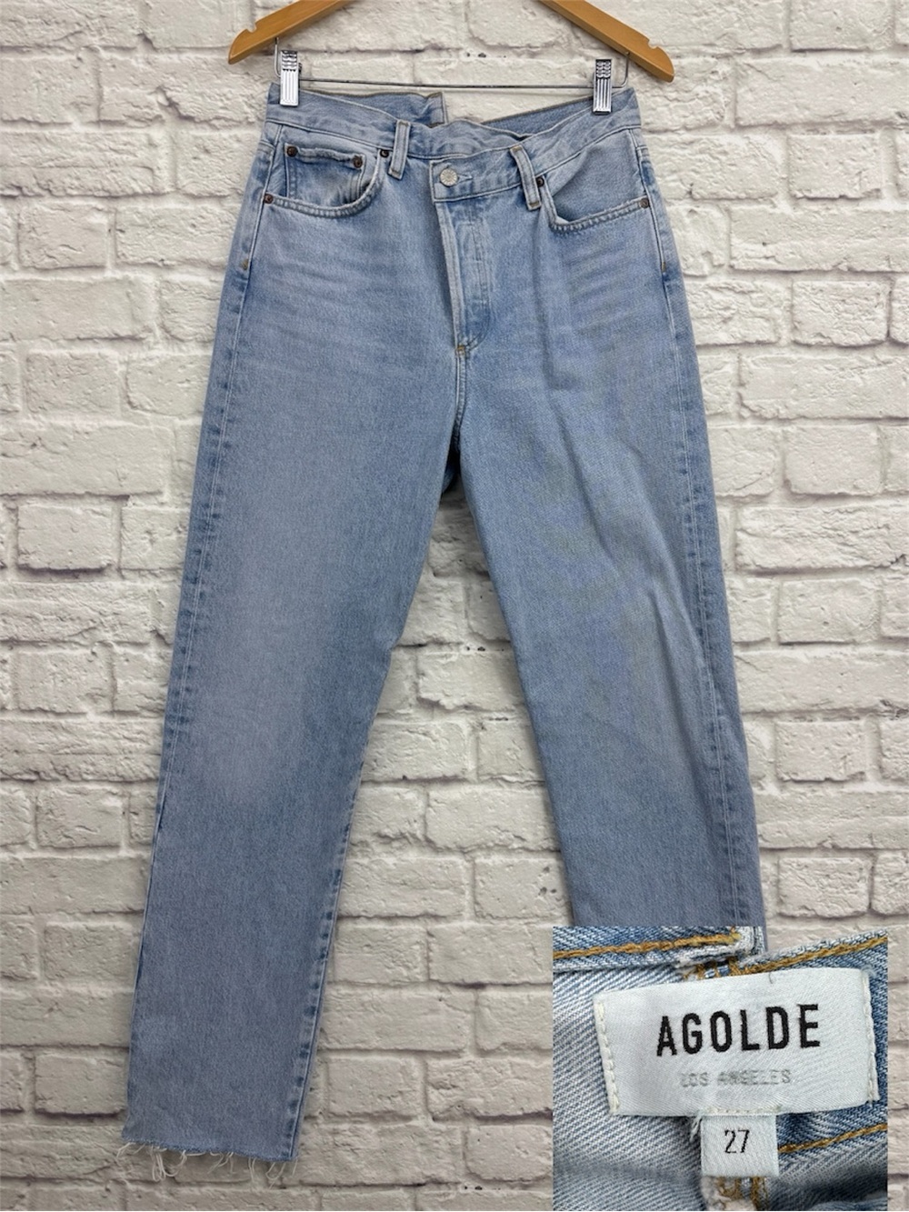 AGOLDE Criss Cross Straight Jeans Size 27 Light Wash Organic Cotton Raw Hem